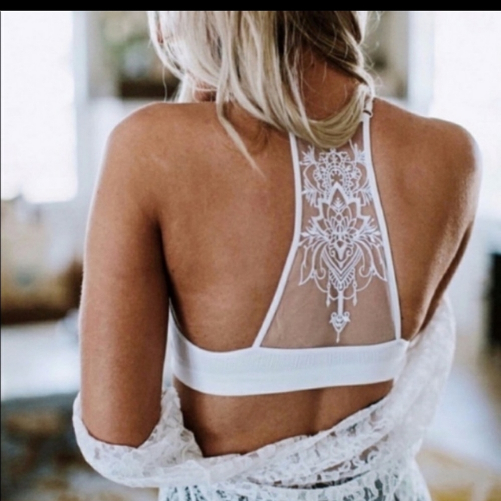 White lace mesh back bralette